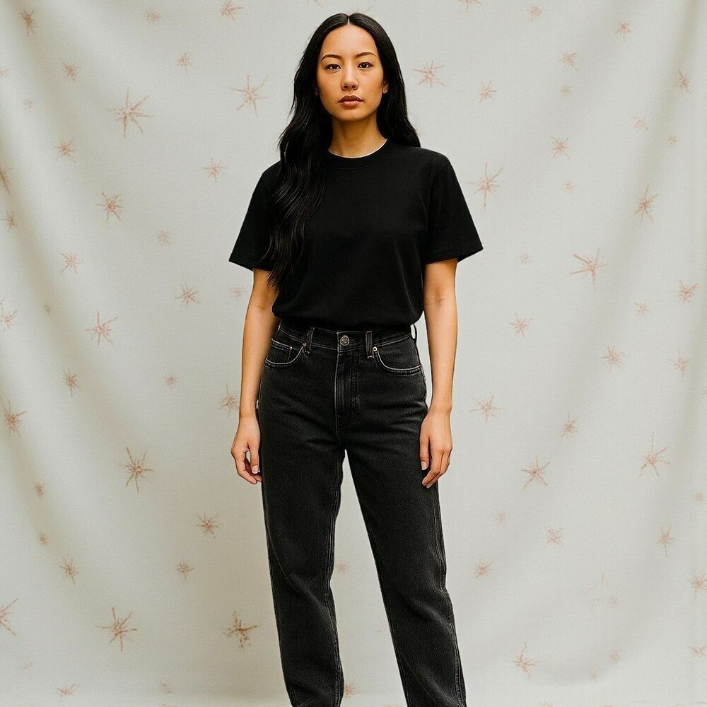 Collusion X004 Sz 24 28 Petite Black Dad Pockets Straight High Rise Denim Jeans